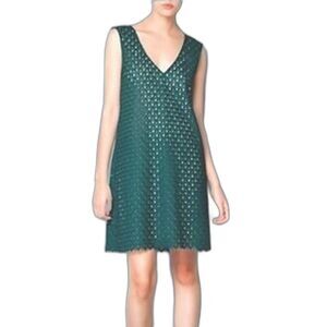 Zara Forest Green Eyelet Lace Mesh A-Line / Trapeze Mini Dress, Size L